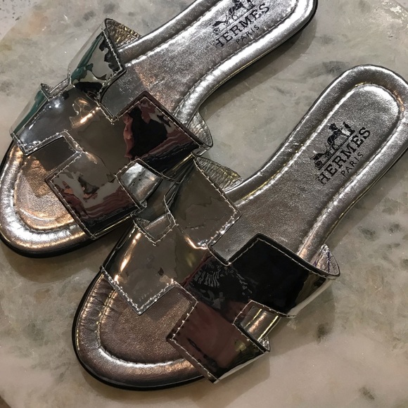 hermes sandals silver
